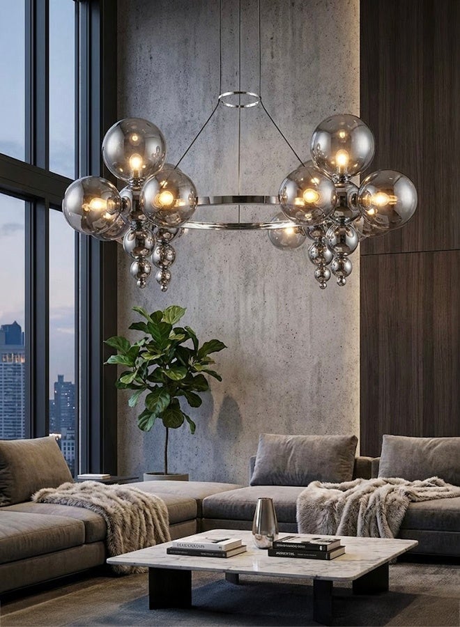  سبولكس إضاءة عصرية من SPOLUX، ثريا عصرية، لون فضي، 100 × 35 × 60 سم، مناسبة لغرفة النوم وغرفة المعيشة، مصنوعة من الزجاج، ارتفاع قابل للتعديل. - Image 4